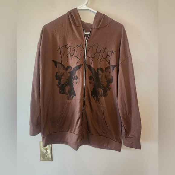 Womens brown full zip hoodie angels size medium - Picture 1 of 3